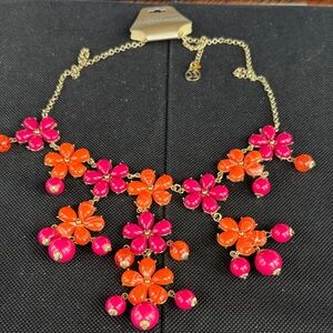 Erica Lyons Bold Pink and Orange Floral Necklace